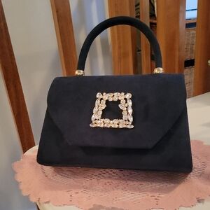 Navy Blue Velvet Rhinestone Evening Bag